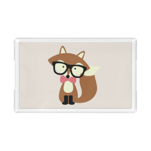 Bow Tie and Glasses Hipster Brown Fox Acrylic Tray