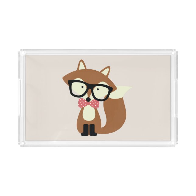 Bow Tie and Glasses Hipster Brown Fox Acrylic Tray (Front)