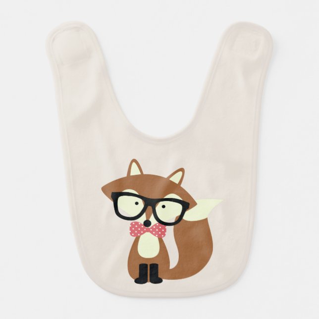 Bow Tie and Glasses Hipster Brown Fox Baby Bib (Front)