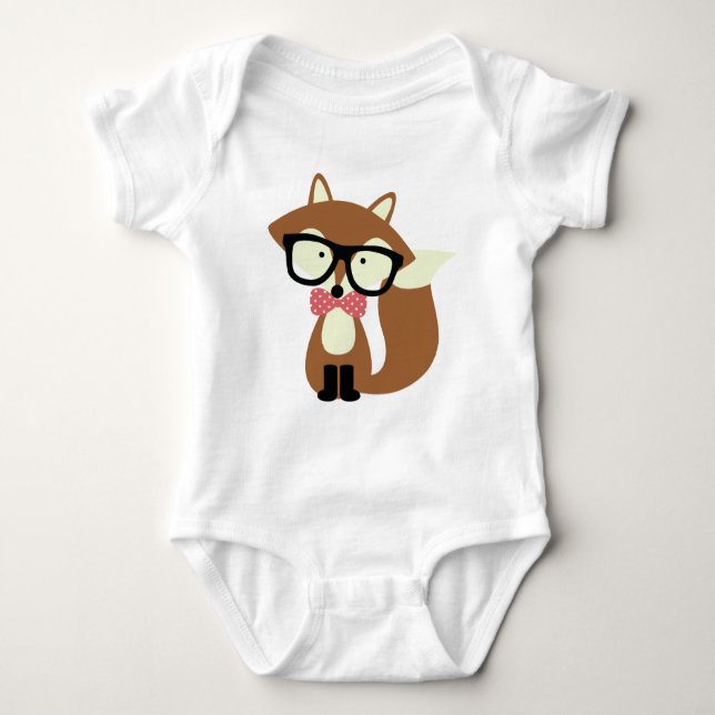 Bow Tie and Glasses Hipster Brown Fox Baby Bodysuit (Front)