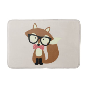 Bow Tie and Glasses Hipster Brown Fox Bathroom Mat