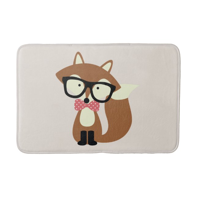 Bow Tie and Glasses Hipster Brown Fox Bathroom Mat (Front)