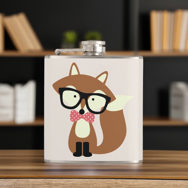Bow Tie and Glasses Hipster Brown Fox Flask (Creator Uploaded)