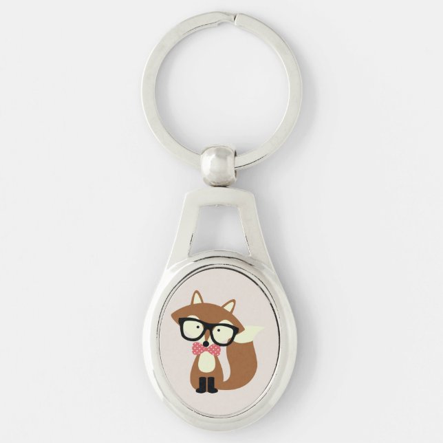 Bow Tie and Glasses Hipster Brown Fox Keychain (Front)