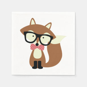 Bow Tie and Glasses Hipster Brown Fox Napkins