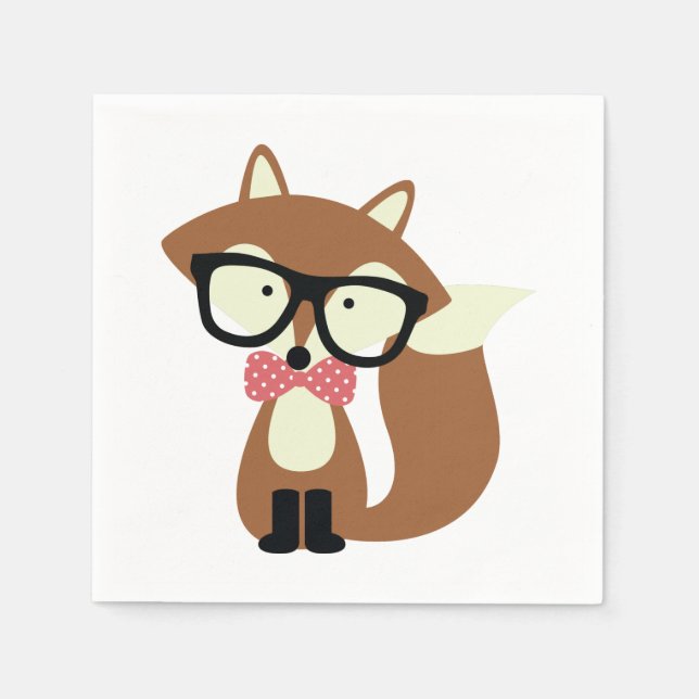 Bow Tie and Glasses Hipster Brown Fox Napkins (Front)