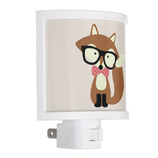 Bow Tie and Glasses Hipster Brown Fox Night Light (Right)