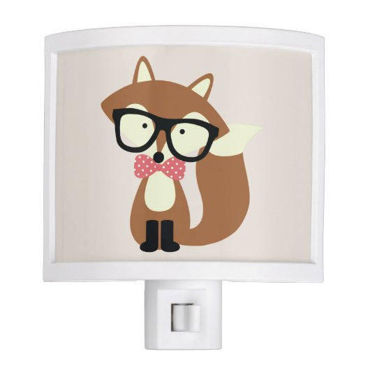 Bow Tie and Glasses Hipster Brown Fox Night Light (Front)