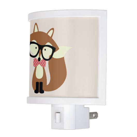 Bow Tie and Glasses Hipster Brown Fox Night Light (Left)