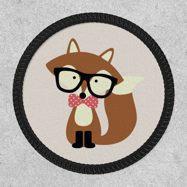 Bow Tie and Glasses Hipster Brown Fox Patch (Front)