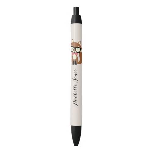 Bow Tie and Glasses Hipster Brown Fox Personalized Black Ink Pen