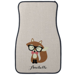 Bow Tie and Glasses Hipster Brown Fox Personalized Car Mat