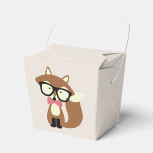 Bow Tie and Glasses Hipster Brown Fox Personalized Favor Boxes