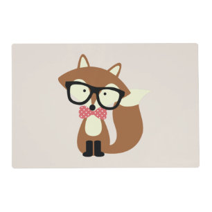 Bow Tie and Glasses Hipster Brown Fox Placemat