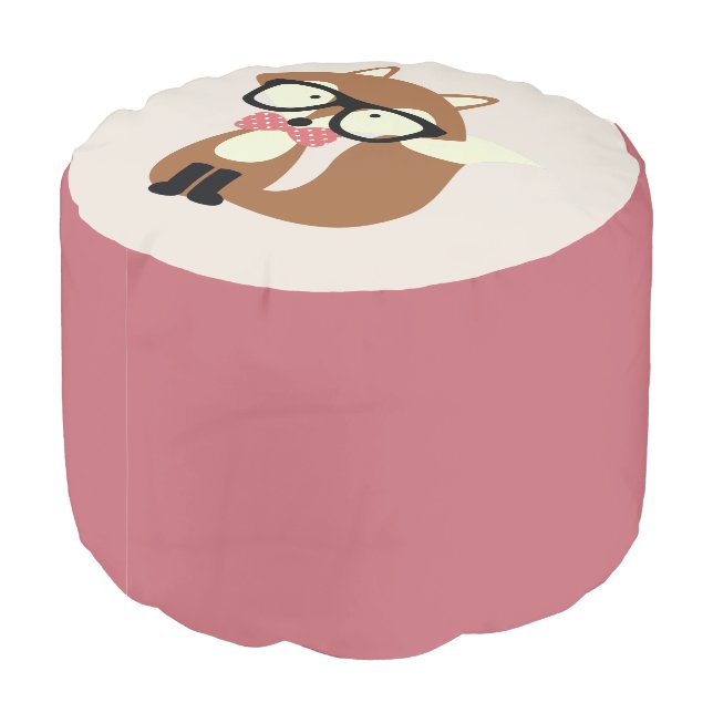 Bow Tie and Glasses Hipster Brown Fox Pouf (Angled Back)