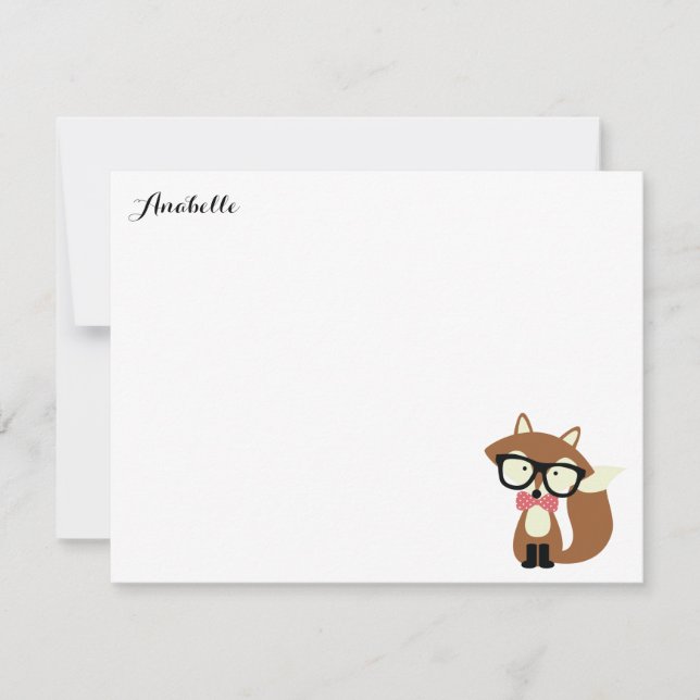 Bow Tie and Glasses Hipster Fox Thank You Notes Invitation (Front)
