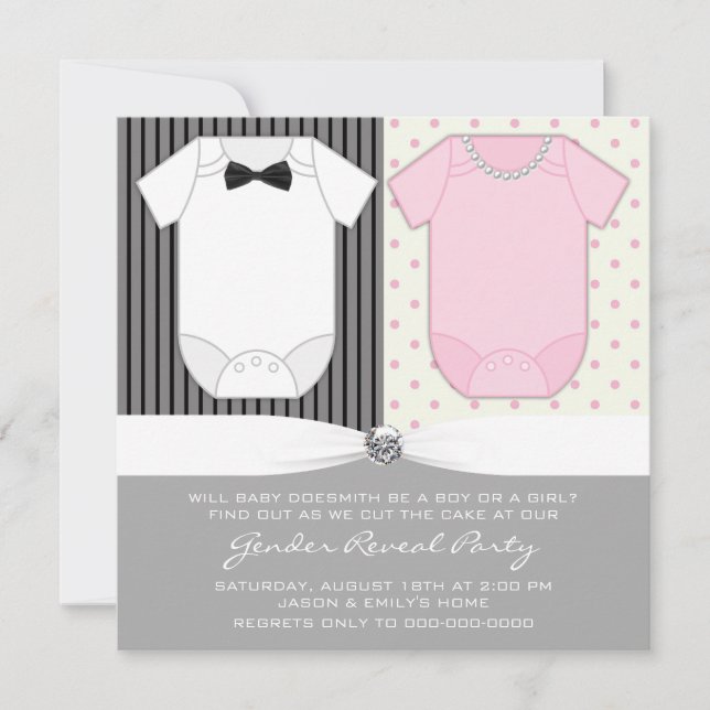 Bow Tie and Pearls Gender Reveal Invitation (Front)