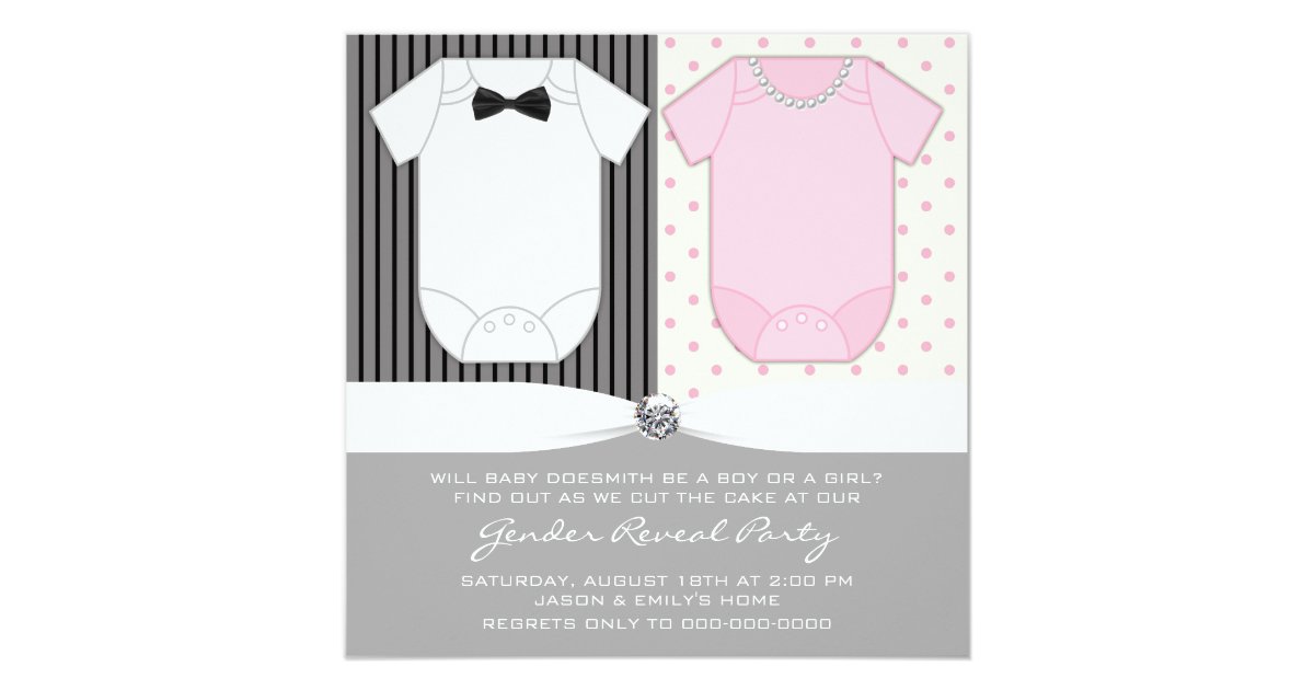 Bow Tie and Pearls Gender Reveal Invitation | Zazzle.com