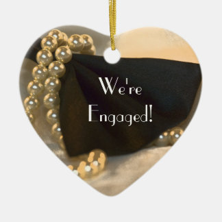 Bow Tie and White Pearls Engagement Ceramic Ornament