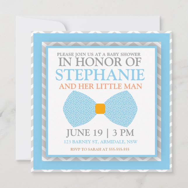 Bow tie baby boy shower invites (Front)