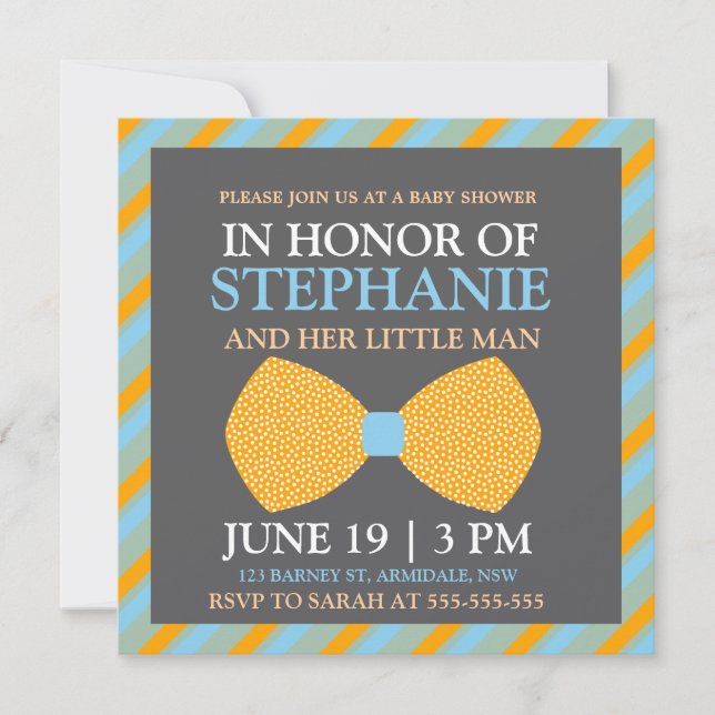 Bow tie baby boy shower invites (Front)