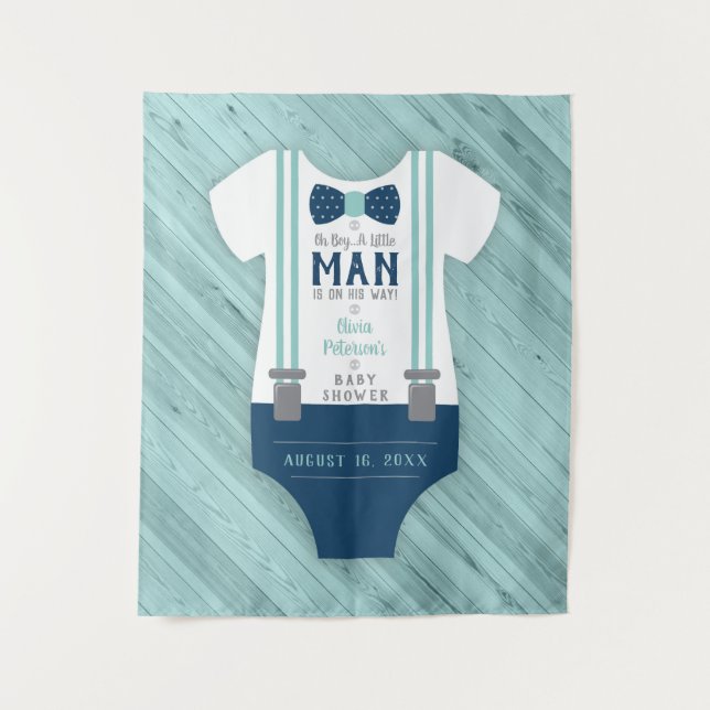 Bow Tie Baby Shower Backdrop, Navy, Aqua (Front)