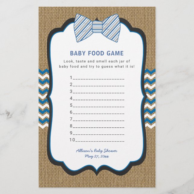 Bow Tie Baby Shower Game who knows mom, baby food Flyer (Front)