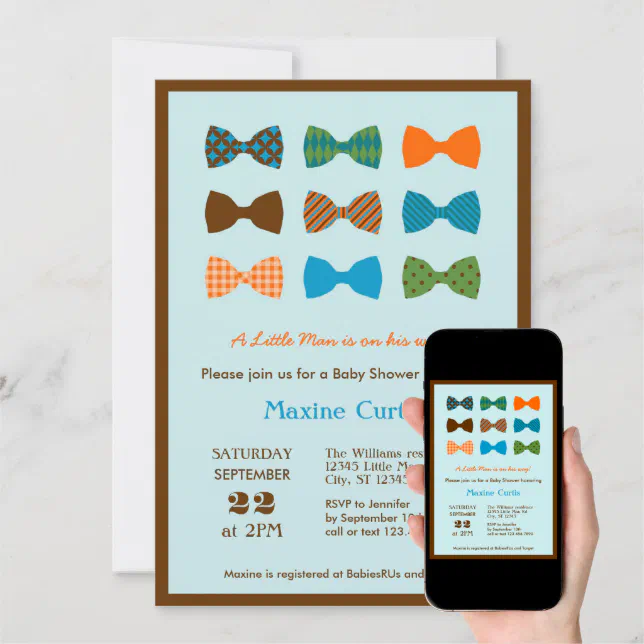 Bow Tie Baby Shower Invitation | Zazzle