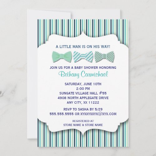Bow Tie Baby Shower Invitation / navy turquoise