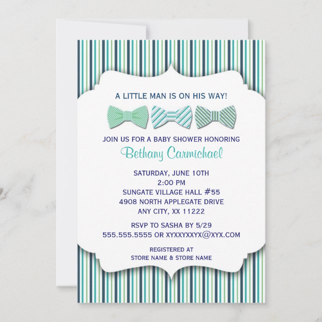 Bow Tie Baby Shower Invitation / navy turquoise (Front)