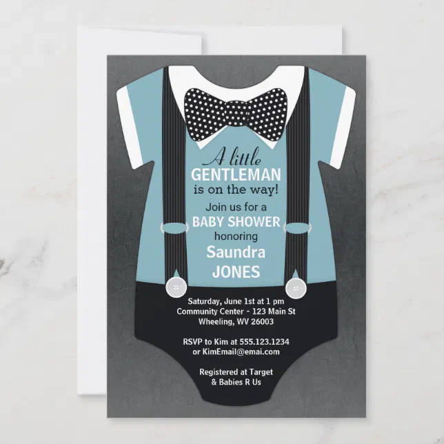 Bow Tie Baby Shower Invitation, Suspender Invite | Zazzle