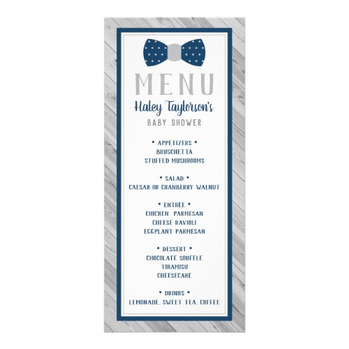 Bow Tie Baby Shower Menu Card Blue and Gray