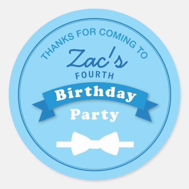 Bow Tie Birthday Party Thank you Sticker (Front)