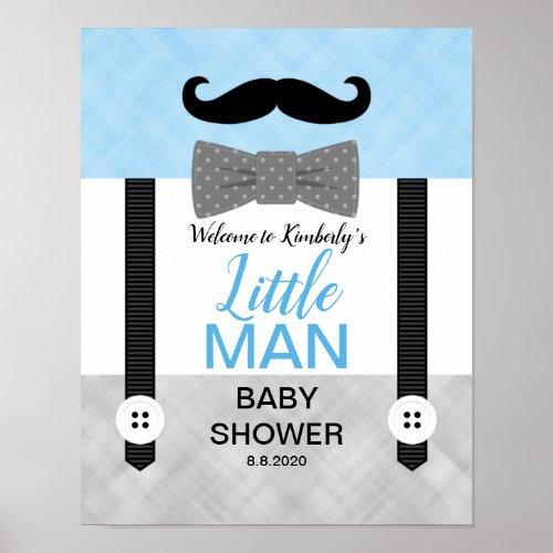 Bow tie blue gray baby boy shower welcome sign