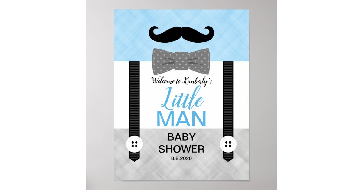 Bow tie blue gray baby boy shower welcome sign | Zazzle