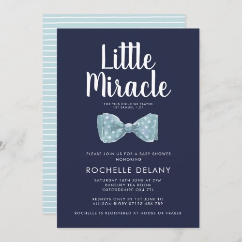 Bow tie Blue Little Miracle Baby Shower Invitation