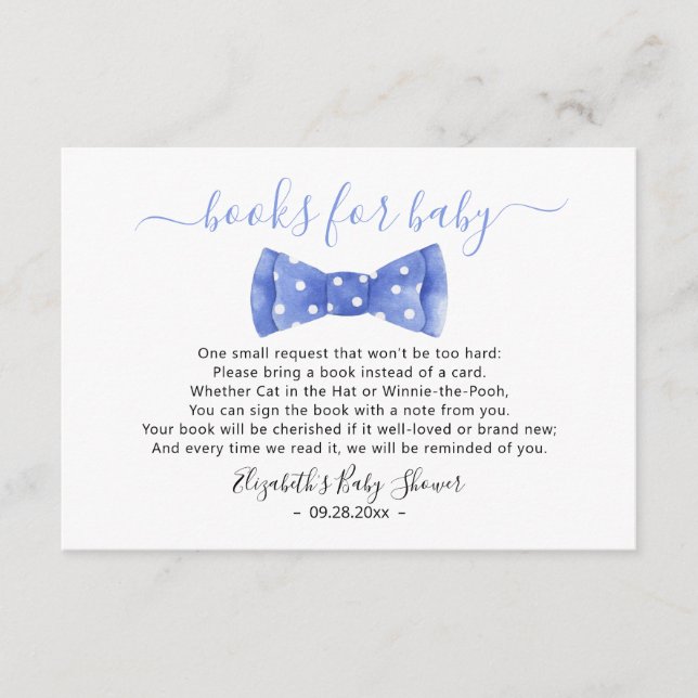 Bow tie Books for baby Baby Shower Enclosure Card (Front)