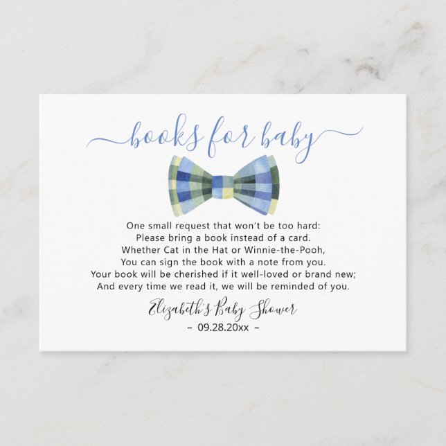Bow tie Books for baby Baby Shower Enclosure Card (Front)