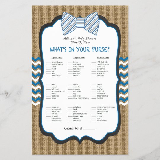 Bow Tie Boy Baby Shower Games Purse Bingo Zazzle Com