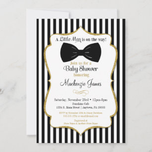 Bow Tie Boy Baby Shower Invitation Black Gold