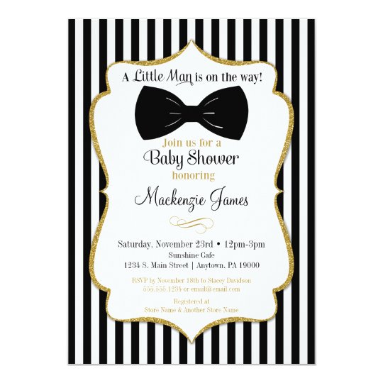 Bow Tie Boy Baby Shower Invitation Black Gold