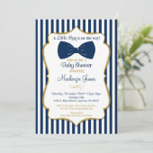 Bow Tie Boy Baby Shower Invitation Navy Blue Gold (Standing Front)