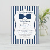 Bow Tie Boy Baby Shower Invitation Navy Silver (Standing Front)