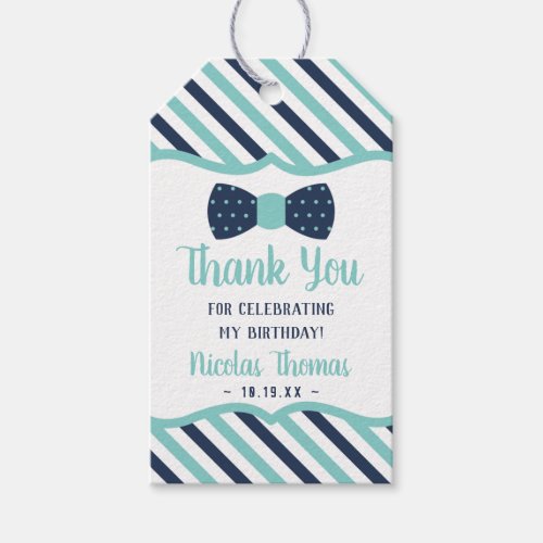 Bow Tie Favor Tag in Blue and Aqua Little Man
