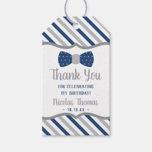 Bow Tie Favor Tag in Blue and Gray, Little Man