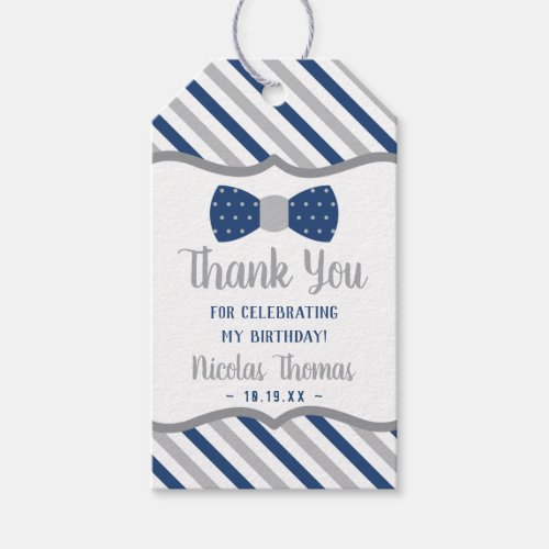 Bow Tie Favor Tag in Blue and Gray Little Man