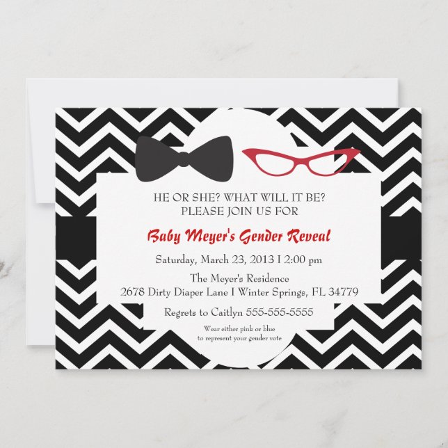 Bow tie & Glasses Gender Reveal Party Invitation (Front)