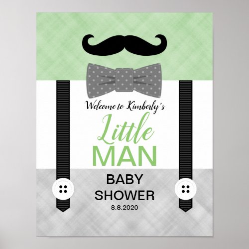 Bow tie green gray baby boy shower welcome sign