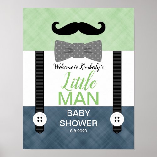 Bow tie green navy blue baby shower welcome sign