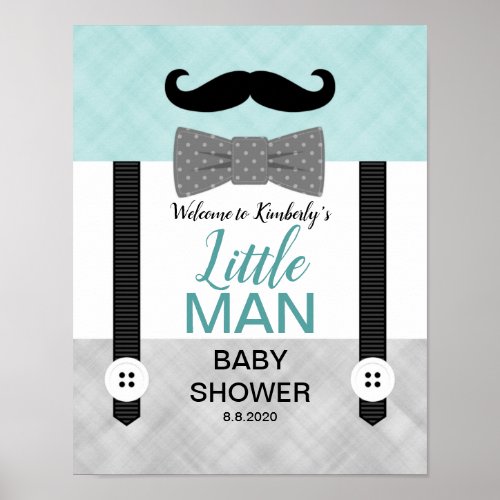 Bow tie mint green gray baby shower welcome sign